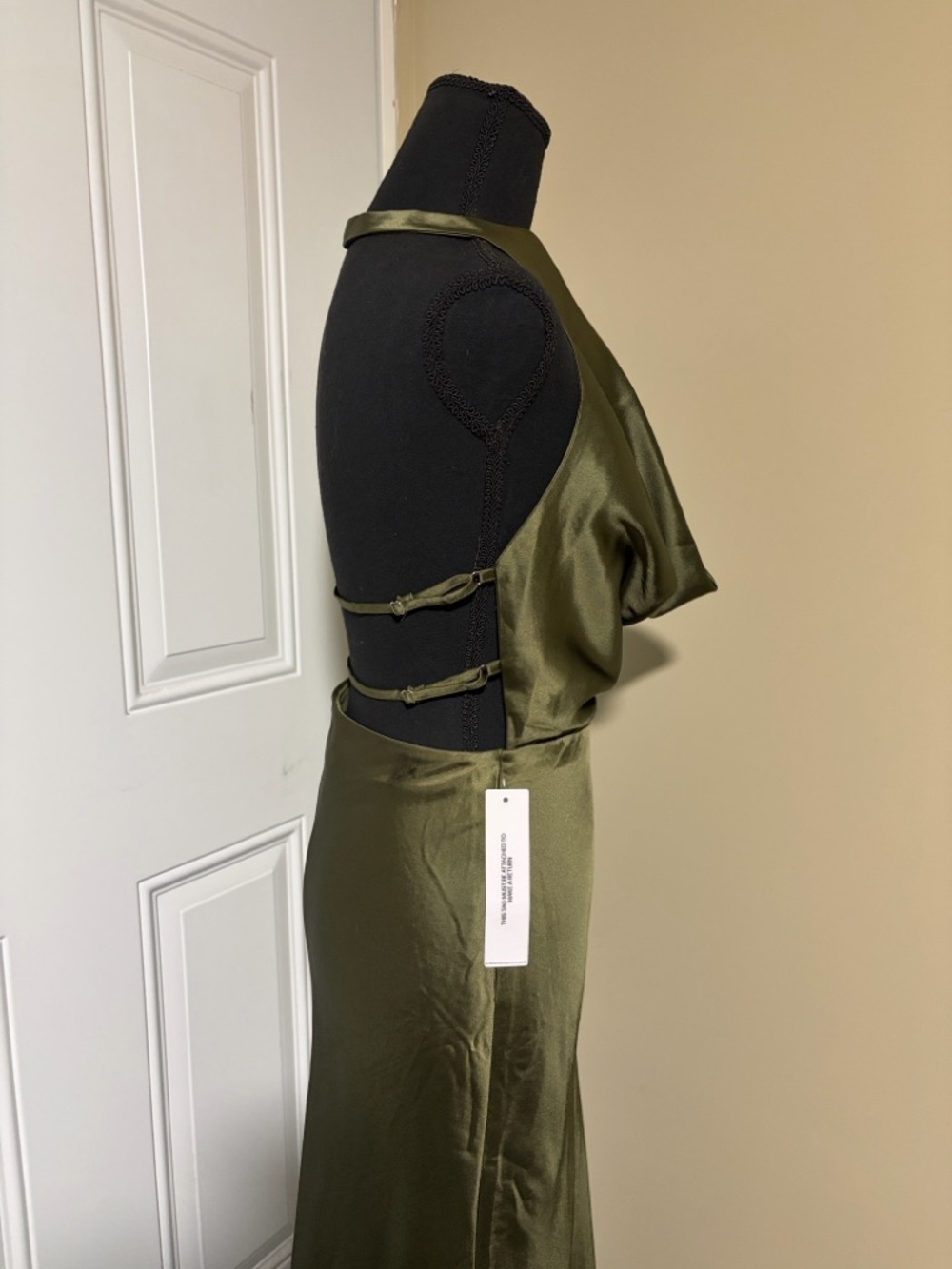 Princess Polly Iridescent Plunge Maxi Dress Olive Green. - Picture 4 of 12
